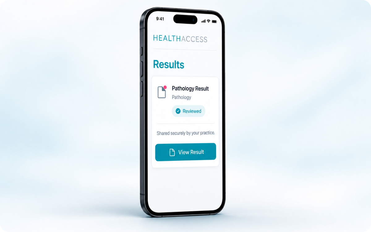 Patient results uploaded to the record in HealthAccess, ready to share through the client portal